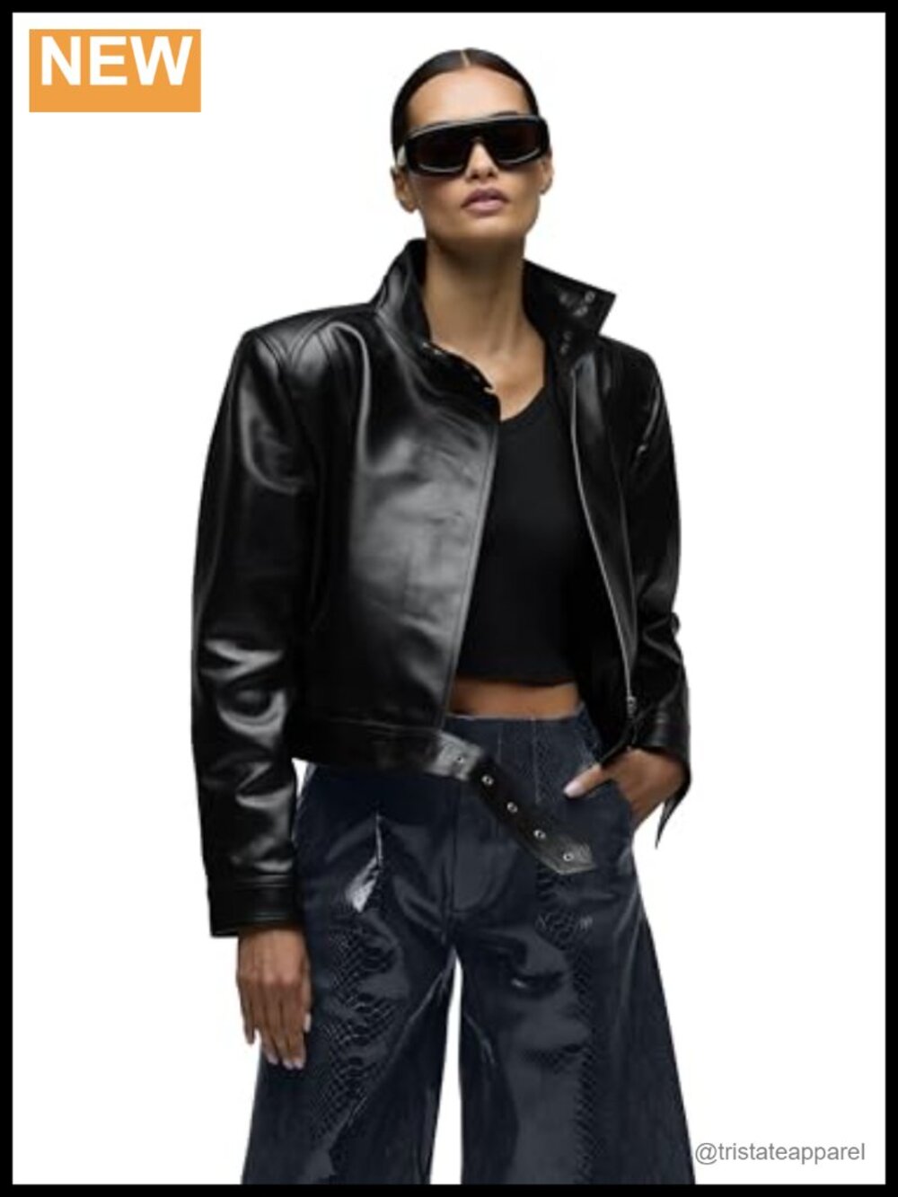 Genuine Leather Moto Jacket with Funnel Collar & Belt